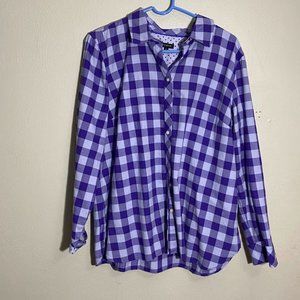 Talbots Womens XL Purple Plaid Flannel Button Down Shirt
